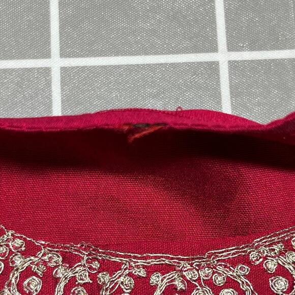 Fuchsia Pink Gold Chikankari Indian High Slits Half Sleeve Kurta Tunic Top M/L - Picture 12 of 13